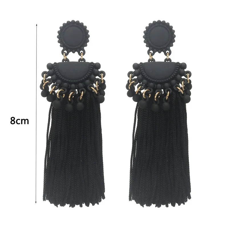 Длинные серьги кисточки в стиле бохо 2019 модные черные и розовые подвески с