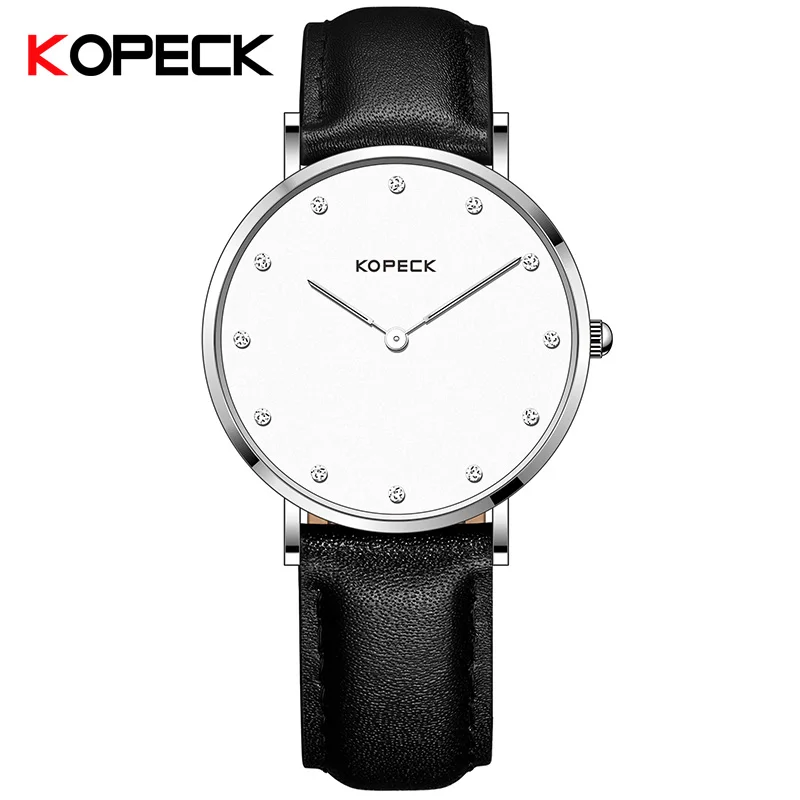 Женские кварцевые часы с кожаным ремешком супертонкие белым циферблатом 6 мм|watch