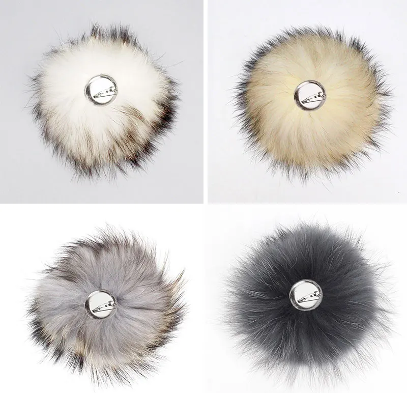 Colorful Color Raccoon Fur Pompoms Needle Fur Pompon For Knitted Hat Cap Beanies Scarves Bags Shoes Real Fur Pom Poms With Pin