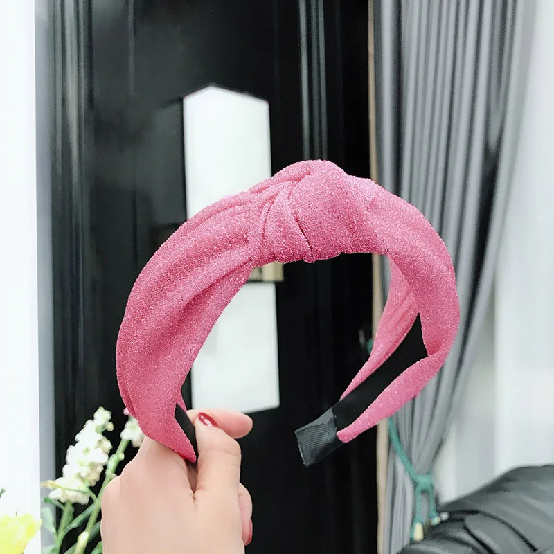 Dark Pink Haimeikang блестящая сетчатая повязка для волос, повязка на голову для женщин, блестящий ободок для волос с перекрестным узлом и блестками, ободок для волос, ободок, аксессуары для волос - Цвет: Dark Pink