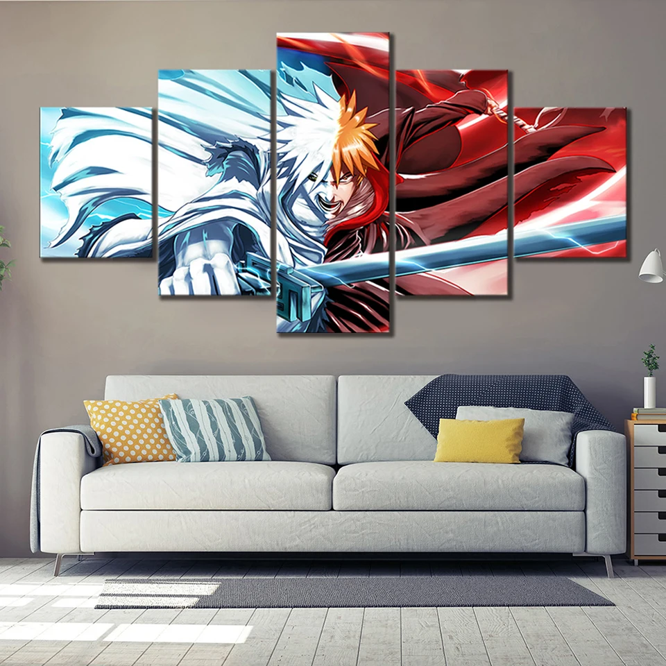 Modular Pictures 5 Pcs Kurosaki Ichigo Painting Cartoon Poster Animation Wall Art Frame Prints Canvas Home Decor Boys Room | Дом и сад