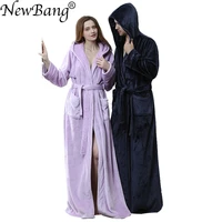 newbang brand plus lovers bathrobe winter extra long knitted waffle flannel coral fleece bath robe thicken nightgown home wear