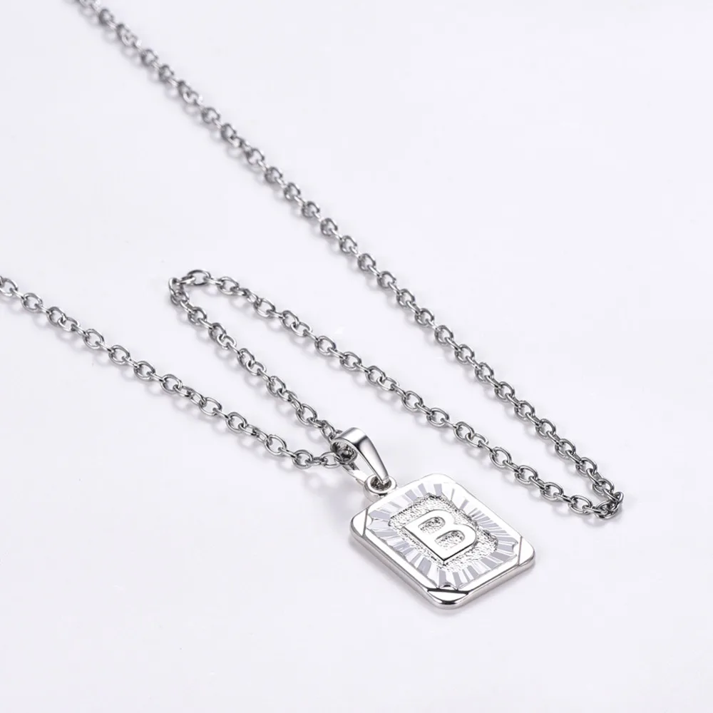 U7 Square Letters Necklaces Pendant Chain Necklace for Women Men English Initial Name Alphabet Jewelry Best Birthday Gifts P1196