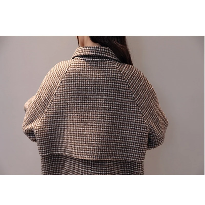 2019 Осень Зима Женское пальто Женский Хаундстут Модные свободные шерстяные