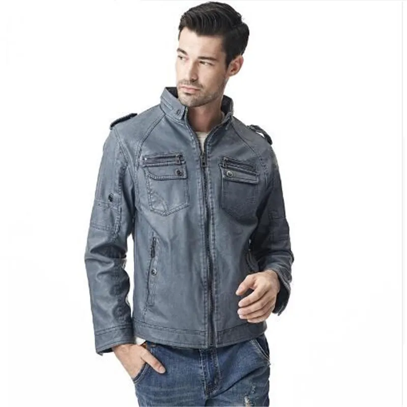 

2018 New Arrival Jackets Men High Quality Autumn&Winter Casual Motorcycle PU Leather Solid Color Jaqueta Masculina
