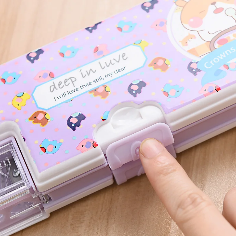 Многофункциональный пластиковый чехол для карандашей с мультяшным рисунком