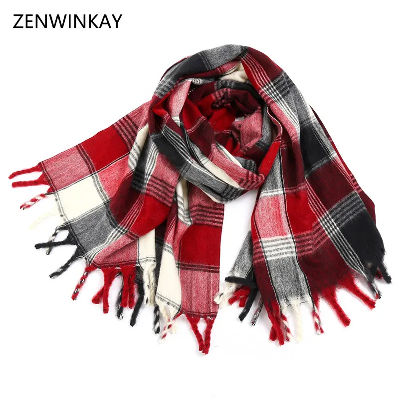 

Winter Scarf Tartan Cashmere Scarf Women Plaid Blanket Panshmina Tippet Shawls Women's Wool Warm Scarves and Wraps 200*85cm