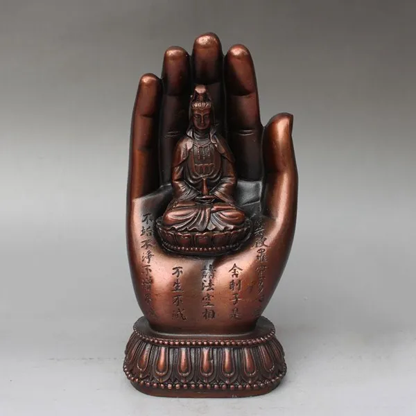 

China Buddhism Pure Bronze Kwan-yin Goddess Buddha Hand Statue