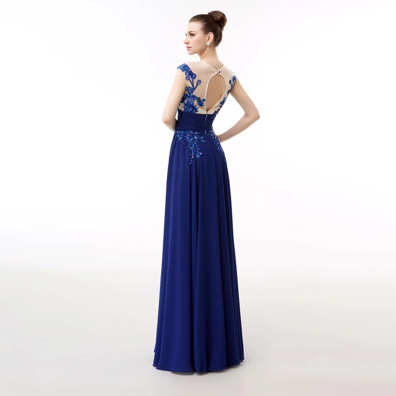 Forevergracedress Реальный образец Royal Blue вечернее платье Линия Кепки рукава Длинные