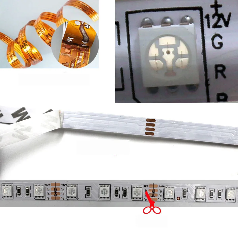 SMD RGB Светодиодные ленты Light 5050 60LED/M Гибкая неоновый Декор лампы Тира лента диода 44 К контроллер DC 12 В адаптер Комплект Новогодние товары