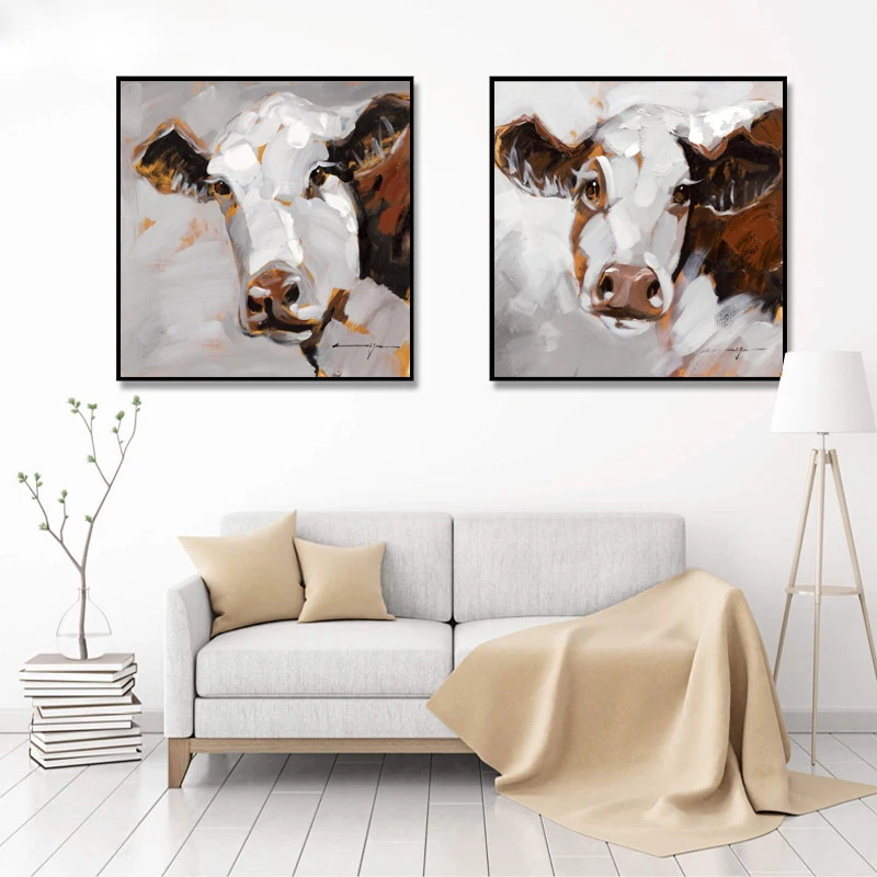 Современная абстрактная картина маслом желто-белая корова на холсте постеры и