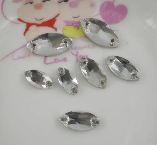 both hole clear horse eye steeple faceted glass crystal silver flat back rhinestones clothing shoes fashion applique sew 50pcs | Дом и сад