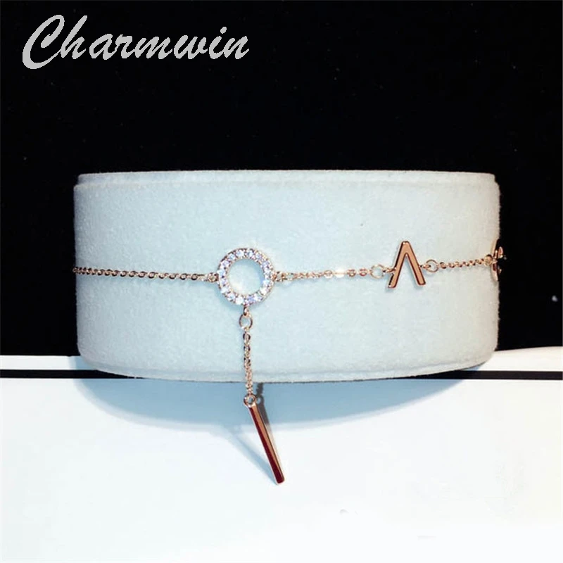 Charmwin новые модные браслеты с подвесками для женщин, цвет розовое золото, браслет-цепочка для женщин, стразы браслеты с буквами
