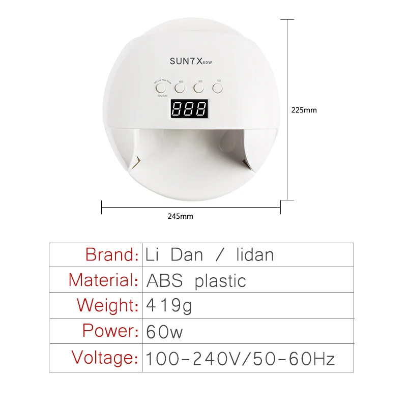 LIDAN SUN 7X 60W High Power Nail Dryer 30 Beads Lampara UV LED Dual Light Source Timer Switch Followers +3% discount | Красота и