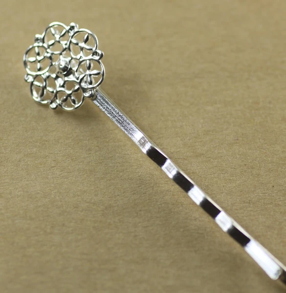 ( 40 шт./лот ) 14 мм цветок кабошон база античная бронзовая / старинные штырь волос