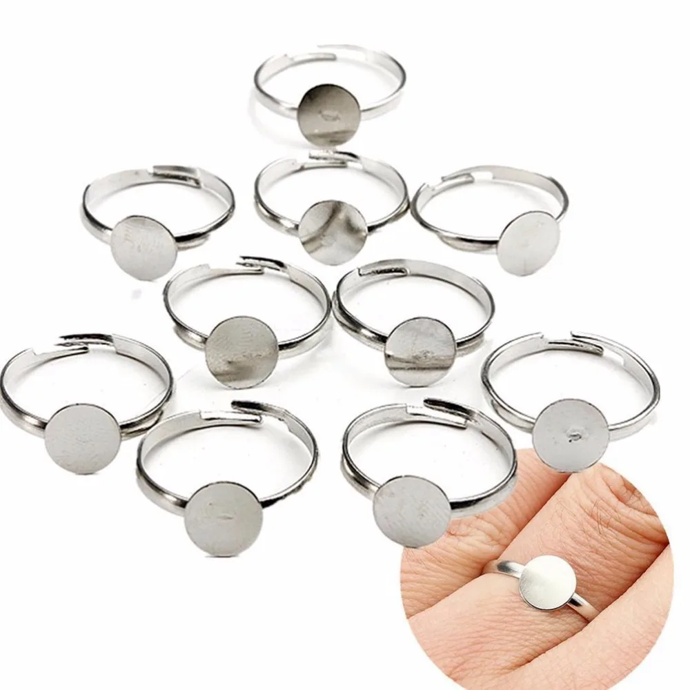 

100PCS 10mm Silver Plated Adjustable Flat Ring Base Blank Jewelry Findings
