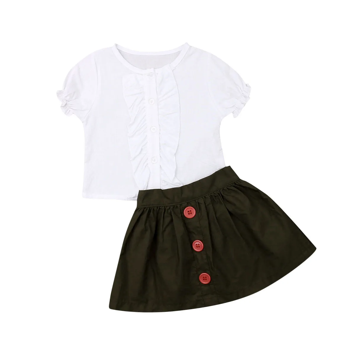 Топ с короткими рукавами для маленьких девочек + модные пуговицы в один ряд юбка
