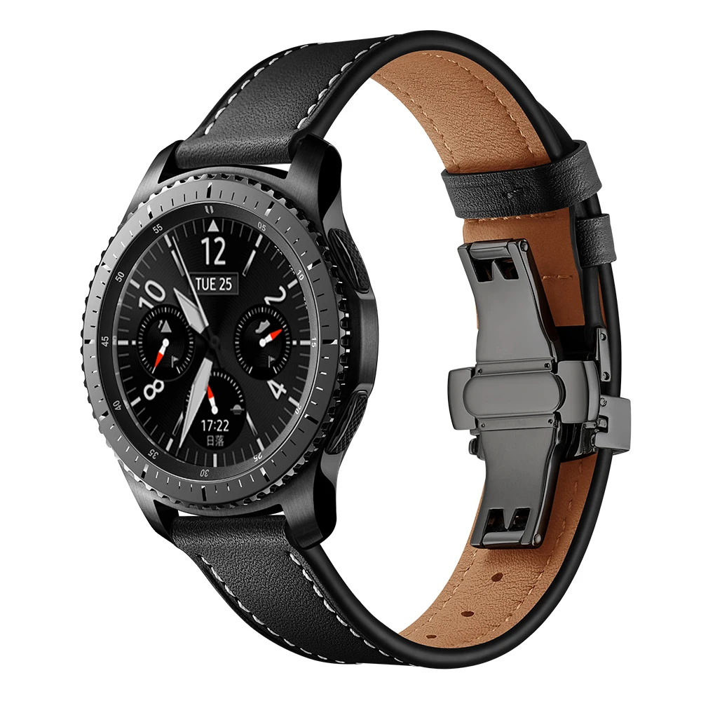 Кожаный ремешок для часов Samsung Gear S3 Frontier/Classic Galaxy 46 мм с пряжкой бабочкой 22 Сменный