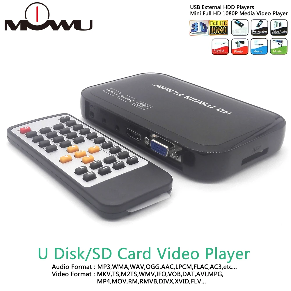 Full HD 1080 P медиаплеер центр Мультимедиа Видео плеер с HDMI VGA AV USB SD/MMC порт дистанционное управление YPbPr кабель mkv H.264