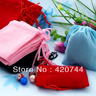 200 шт. 7x5 см бархат Drawstring/мешок ювелирных изделий, рождество/свадебный подарок мешок черный/красный/розовый/синий