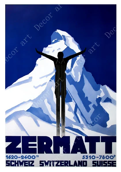 Лыжный Отдых в Zermatt Switzerland Лыжный спорт Винтаж Ретро Путешествия классический холст живопись крафт настенные плакаты стикеры домашний декор семейный подарок