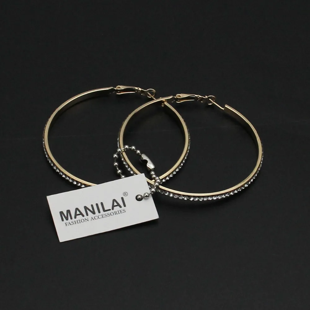 MANILAI Fashion Women's Jewelry 60mm Diameter Faceted Alloy Rhinestones Hoop Earrings Costume Jewellery FE045