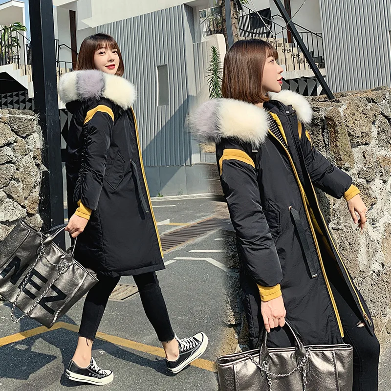 Корейский стиль женское теплое пуховое пальто с капюшоном толстая верхняя