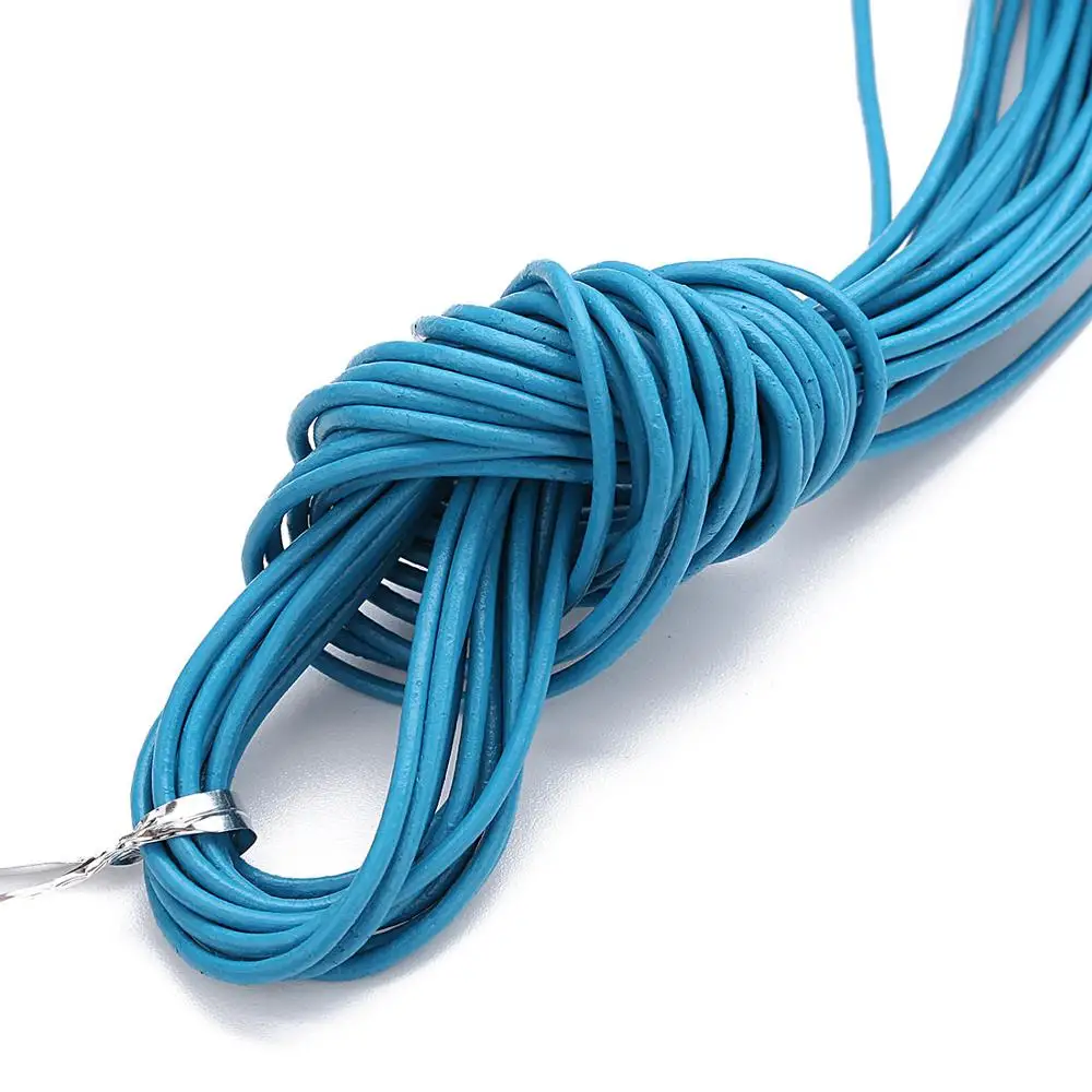 blue XINYAO 10 м диаметр 2 мм натуральный круглый кожаный шнур ювелирные изделия Шнуры DIY Аксессуары для ожерелья браслет ювелирных изделий - Цвет: blue