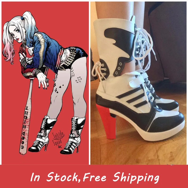 Новинка; ботильоны на высоком каблуке с красными полосками Harley Quinn; обувь для костюмированной вечеринки Suicide Scuad; Любой Размер