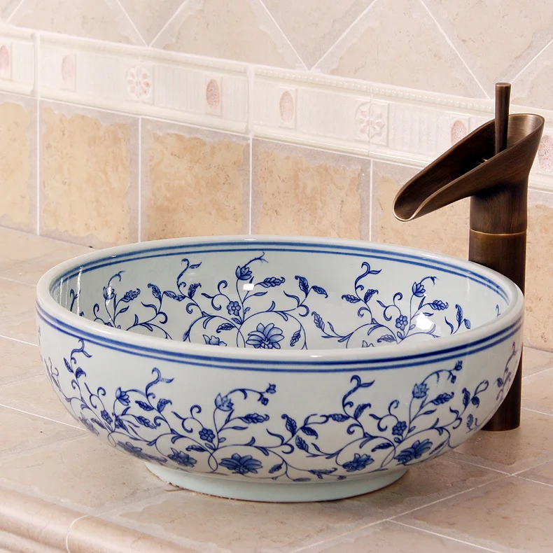 Керамическая раковина Jingdezhen для умывальника ручной работы из розового синего и
