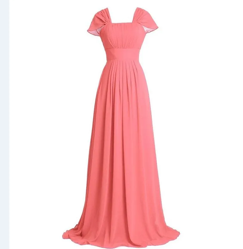 Платье подружки невесты кораллового цвета с длинным рукавом шифоновое