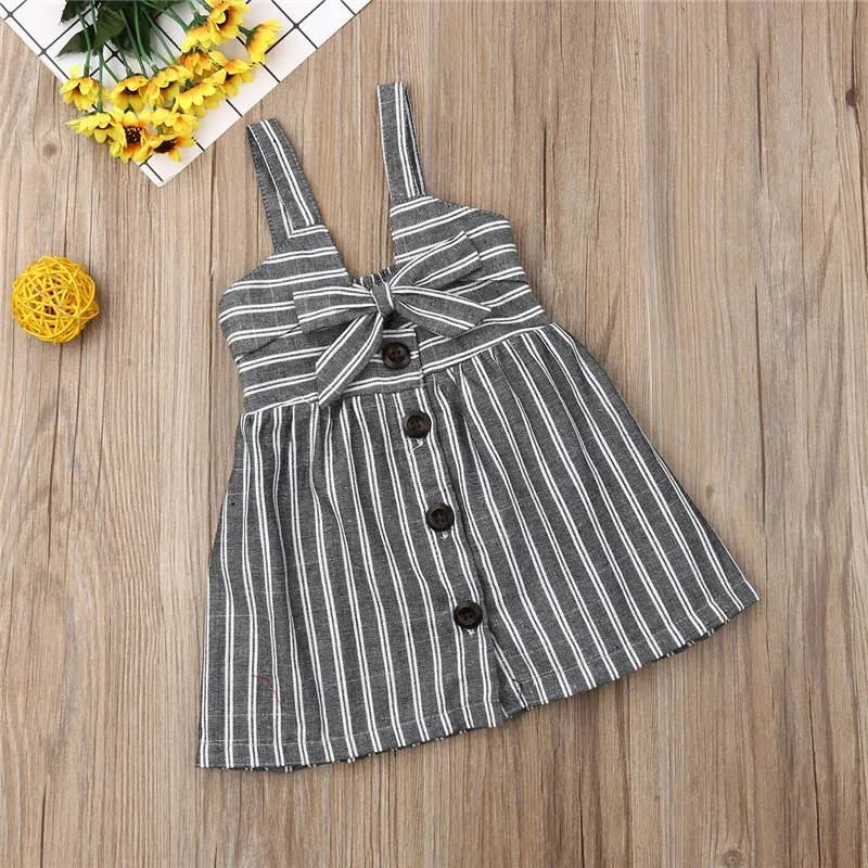 Платье-пачка без рукавов в полоску с бантом | Детская одежда и обувь