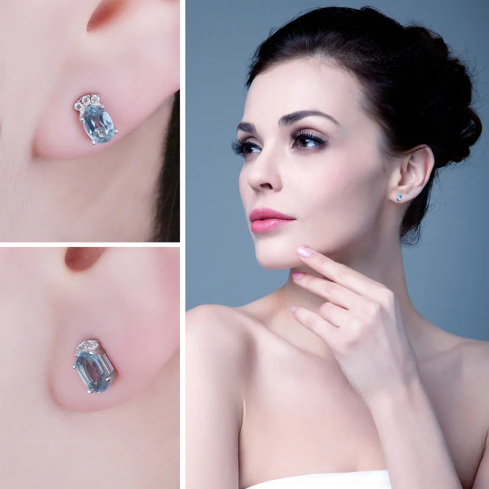 Jewelrypalace классический 1ct овальный Природный Голубой топаз Серьги гвоздики Твердые