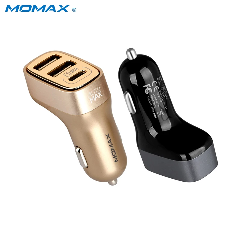 MOMAX Оригинал 1 Тип C (3A) + 2 USB (2.4A) выходы автомобильное Зарядное устройство твердый