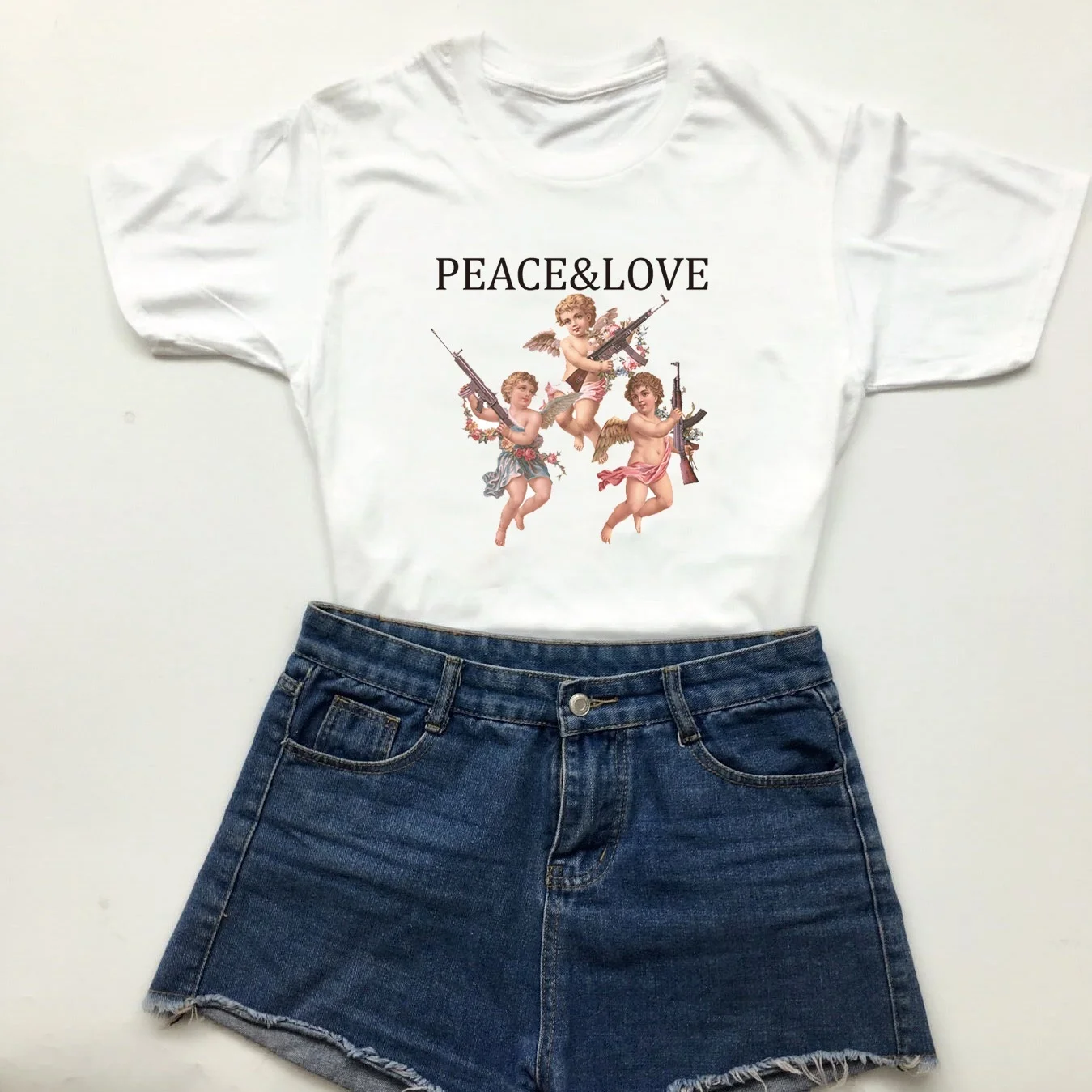 Kuakuayu HJN You Cant Sit with Us Peace and Love Angel TEES Cool Fashion Cherub T Shirt Angel Koko 90 s розовая Эстетическая футболка