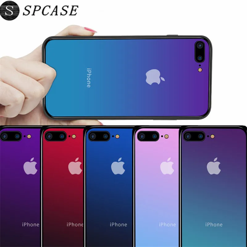 SPCASE закаленное Стекло чехол для телефона iPhone X 6 г плюс S 7 8 Цвет постепенное