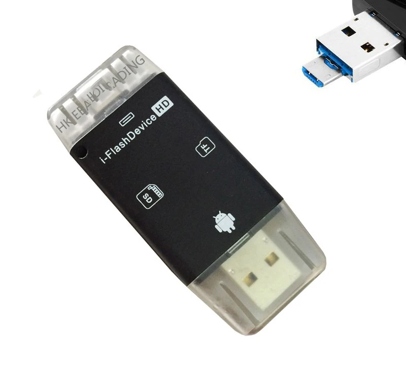 Black 3в1 USB Micro USB SD TF SDHC кард-ридер для iPhone 11 Pro XS Max XR X 5 6 7 8 Plus для iPad Macbook Micro OTG Android Phone - Цвет: Black
