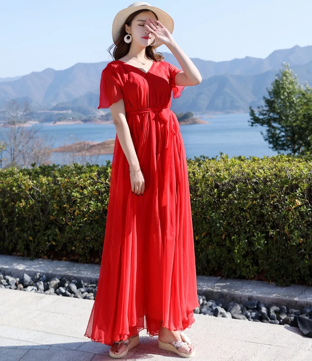 2018 Women's Chiffon Lightweight Bridesmaid Maxi Dress plus size celebrity/graduation/Dinner Beach Wedding Guest Sundress | Женская