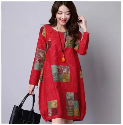 

2022 New plus-size M-XXXL Good Quality Fashion National wind Long sleeve Cotton and Linen Women Autumn Dress AU0057
