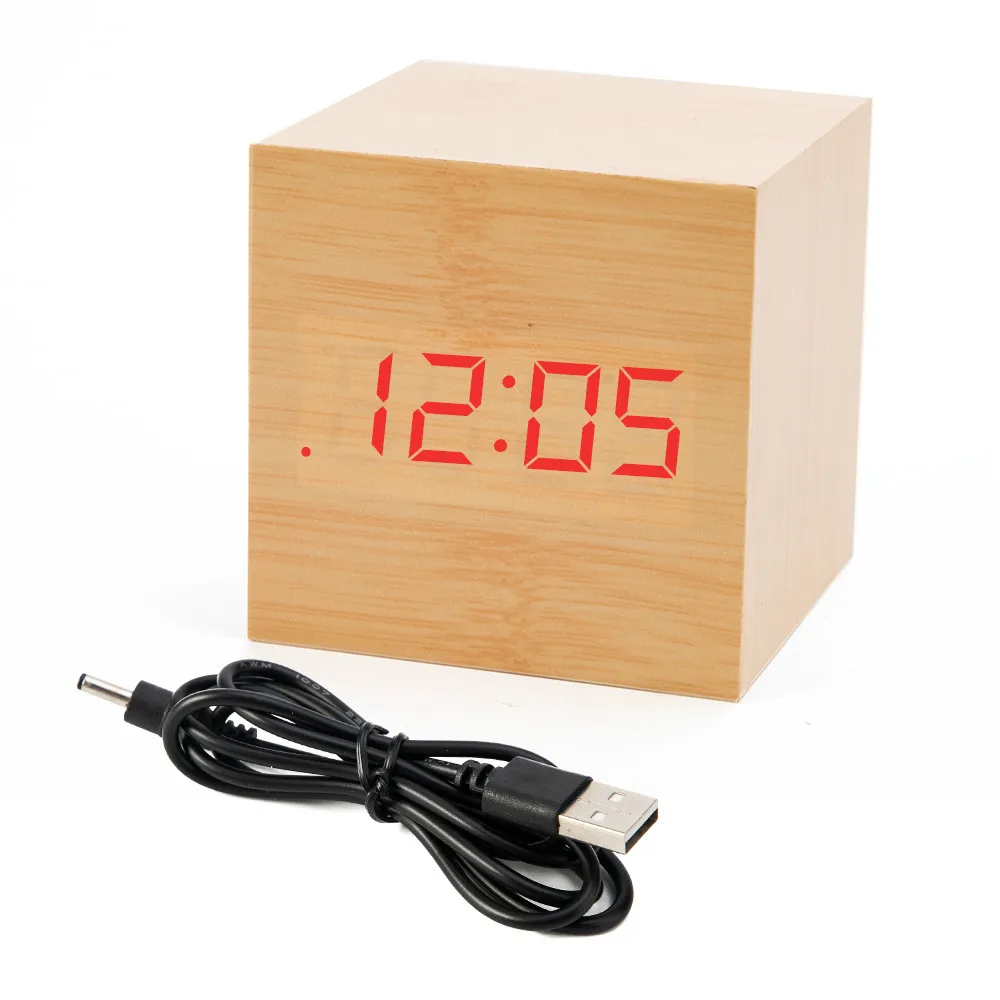 Bamboo Wood Red Деревянные часы современный Цифровой дный светодиодный стол часы будильники детский электронный таймер календари электронные часы настольные электронные часы электронные настольные часы будильник детский - Цвет: Bamboo Wood Red