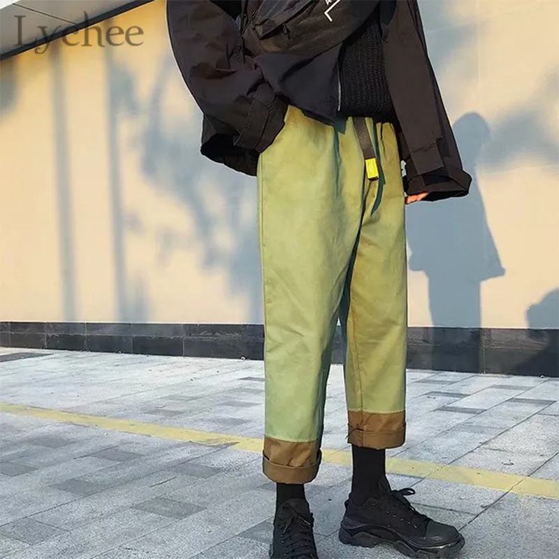 Личи Harajuku хит Цвет Roll Up женские штаны карго контраст карманы свободного покроя