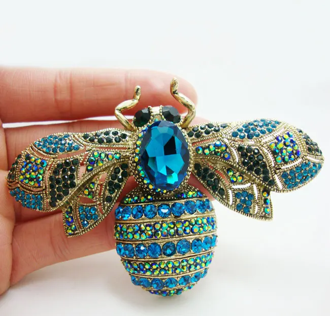 Модная элегантная брошь пчела насекомое золотого цвета булавка с синим