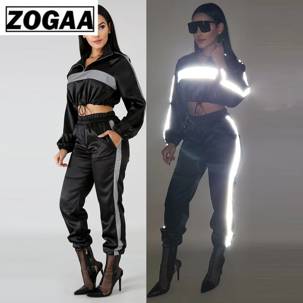 Женский спортивный костюм из 2 предметов ZOGAA черный укороченный топ + штаны
