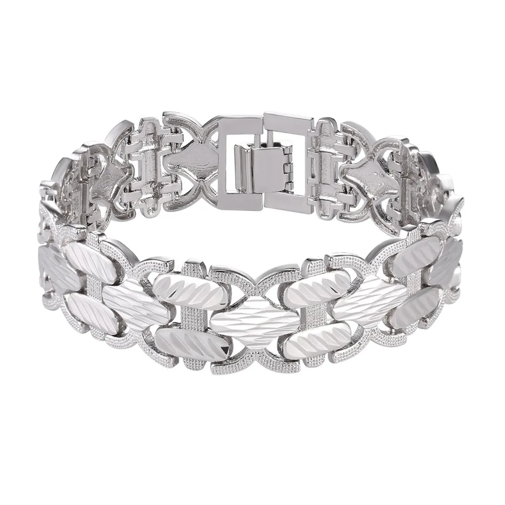 Silver Color Фирменный дизайнерский браслет с шириной 17 мм, Модный Золотой/Серебряный браслет 21 см для женщин/мужчин, подарок, ювелирное изделие H2490 - Окраска металла: Silver Color