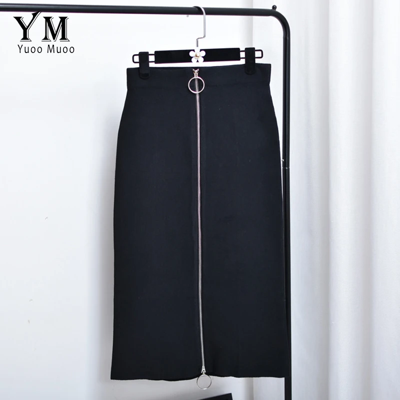 YuooMuoo новая юбка офисная с высокой талией Женская Осенняя трикотажная черная пуш