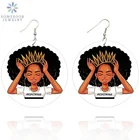 SOMESOOR респект мои волосы афро Черная Королева деревянные висячие серьги африканская корона для девочек дизайн с обеих сторон живопись для женщин Подарки