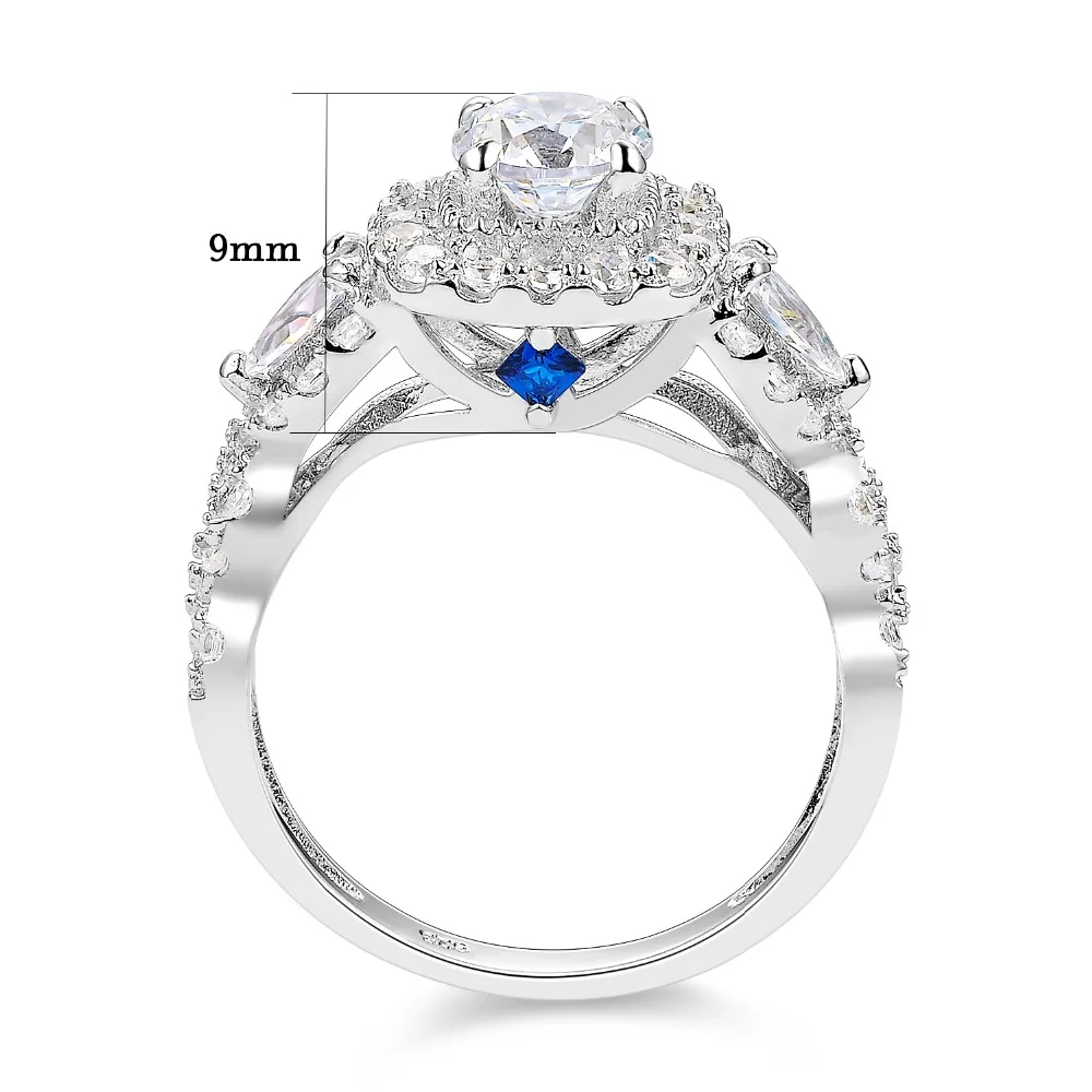 Newshe 2 шт. Halo стерлингового серебра 925 обручальные кольца для женщин 1,5 Ct круглые грушевидные режущие AAA CZ классические ювелирные украшения, обручальное кольцо набор