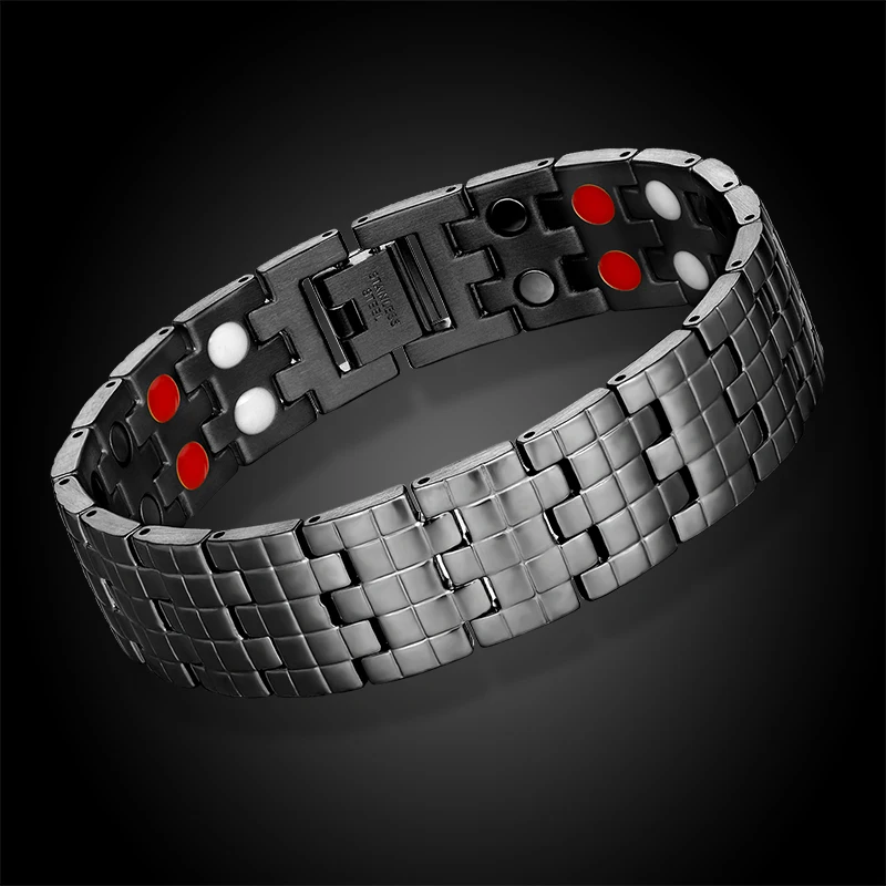 

2021New fashion jewelry stainless steel magnetic bracelet bio energy therapy magnet magnetic men accessories gold black bracelet
