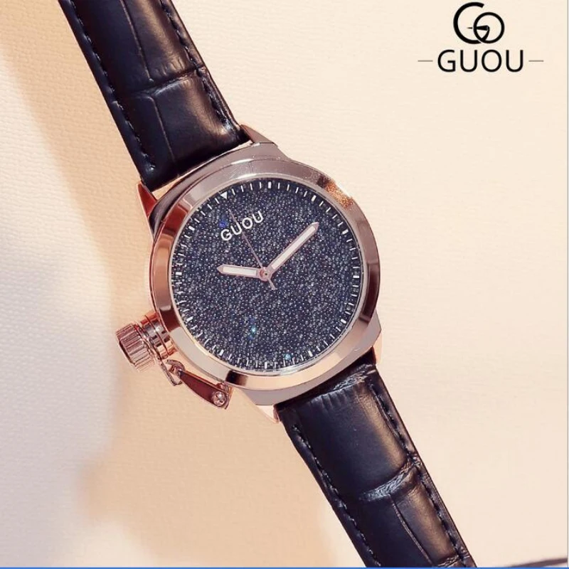 Часы наручные GUOU женские с бриллиантами Роскошные блестящие цвета розового
