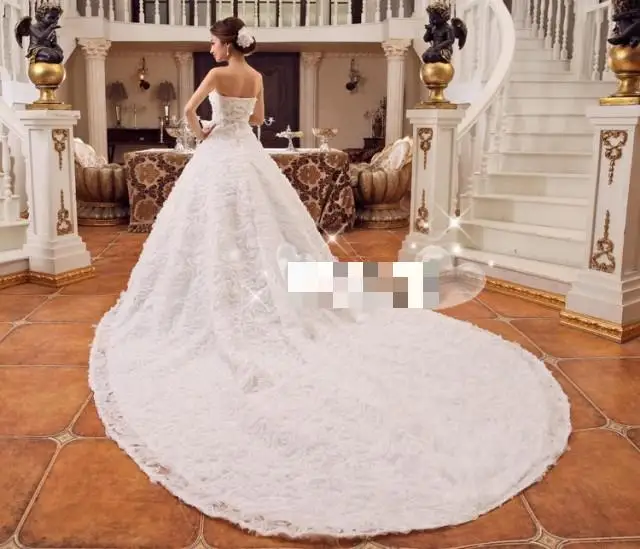 Свадебные Dresses2017 Романтический корсет Белый развертки кисти длинным шлейфом с